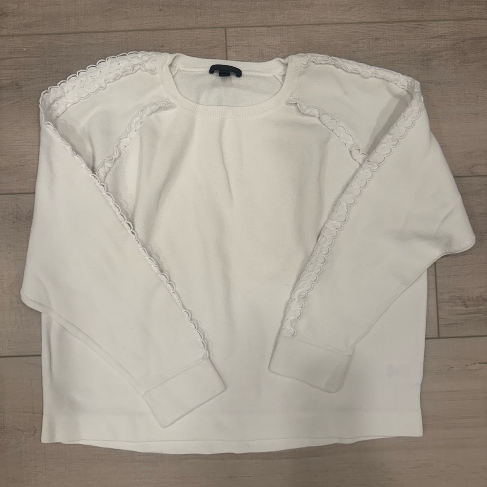 J. Crew White Lace-Trim Pullover Sweatshirt